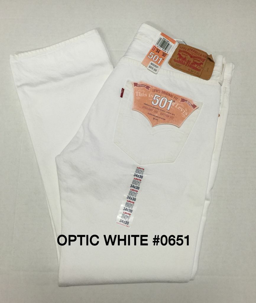 Levi's 501 Straight Fit Button Fly Jeans Prewashed 00501-0651 Optic White