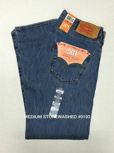 Levi's 501 Straight Fit Button Fly Jeans Prewashed 00501-0193 Medium Stonewash